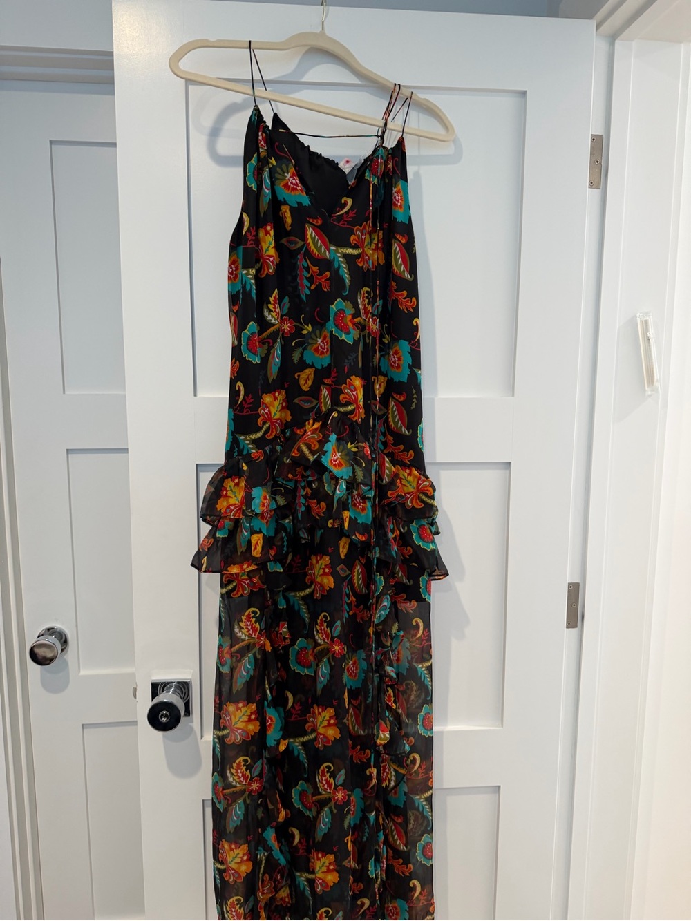 Caroline Constas Black Floral Paisley Tiered Maxi Dress